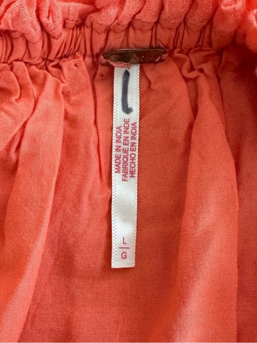 Free People Babydoll Smocked Mini Dress Orange Coral Tropical Nectar L - Picture 5 of 7